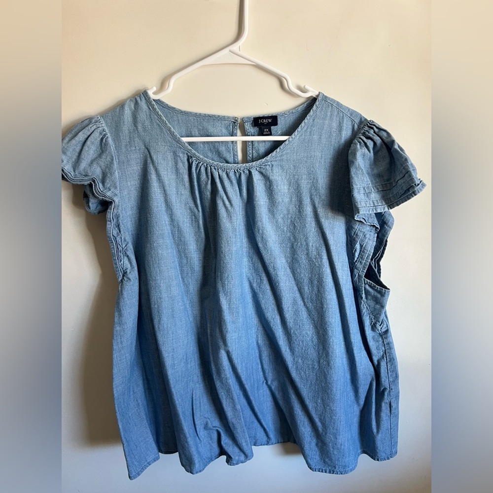 J. Crew Women's Chambray Flutter Sleeve Blouse